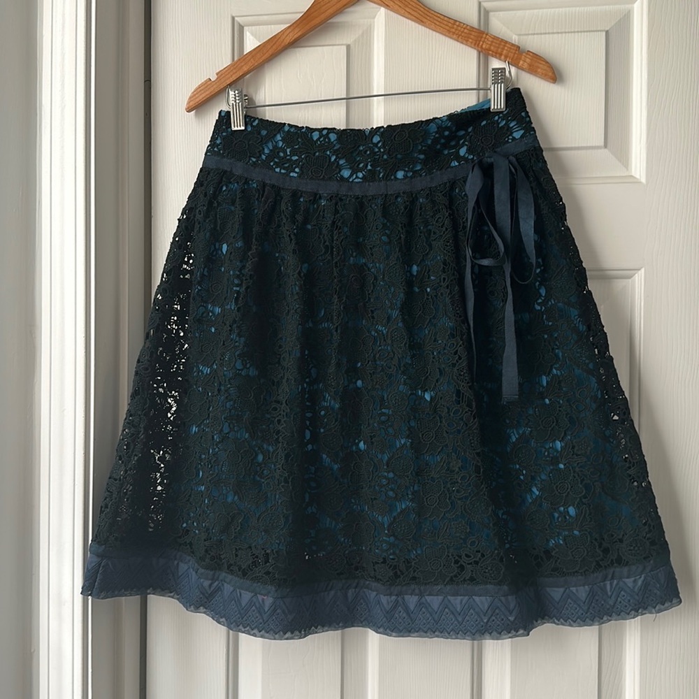 Sundance Black Lace A-Line Skirt with Teal Underlay